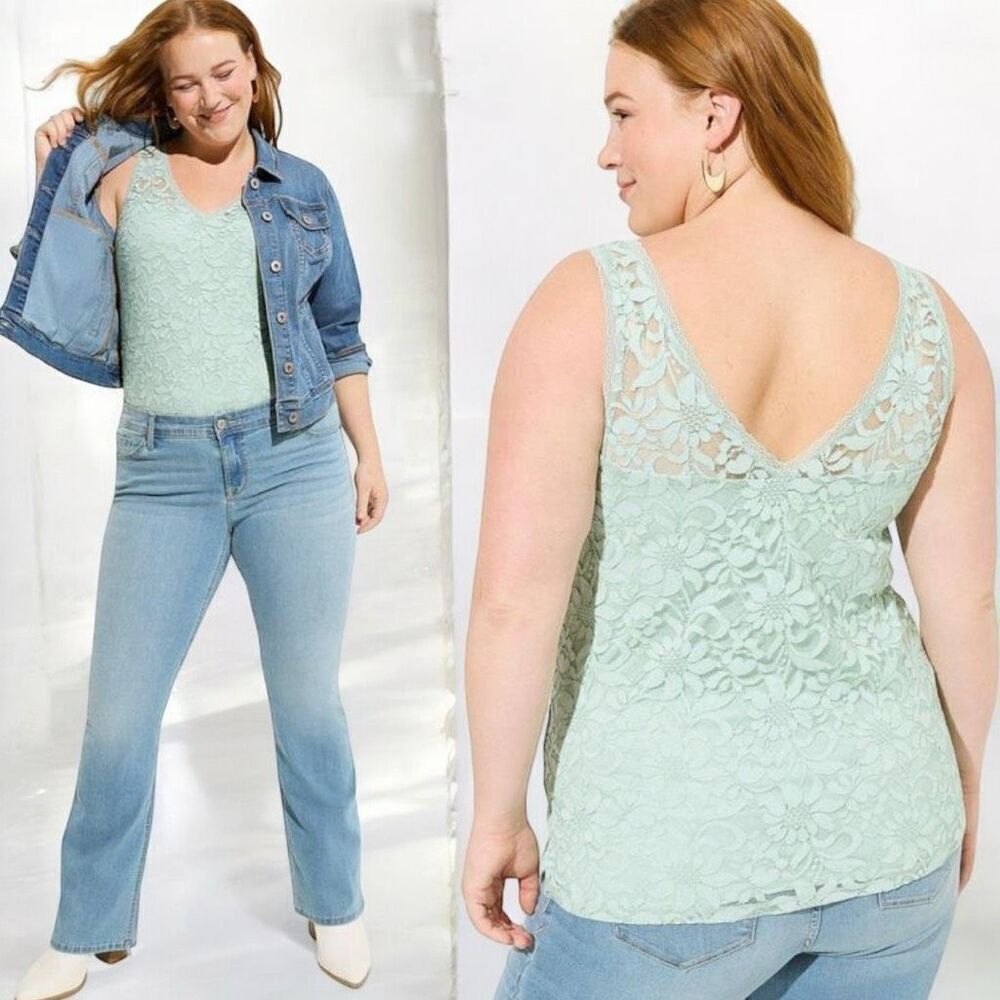 Torrid Mint Green Stretch Lace V-Neck Tank NWT